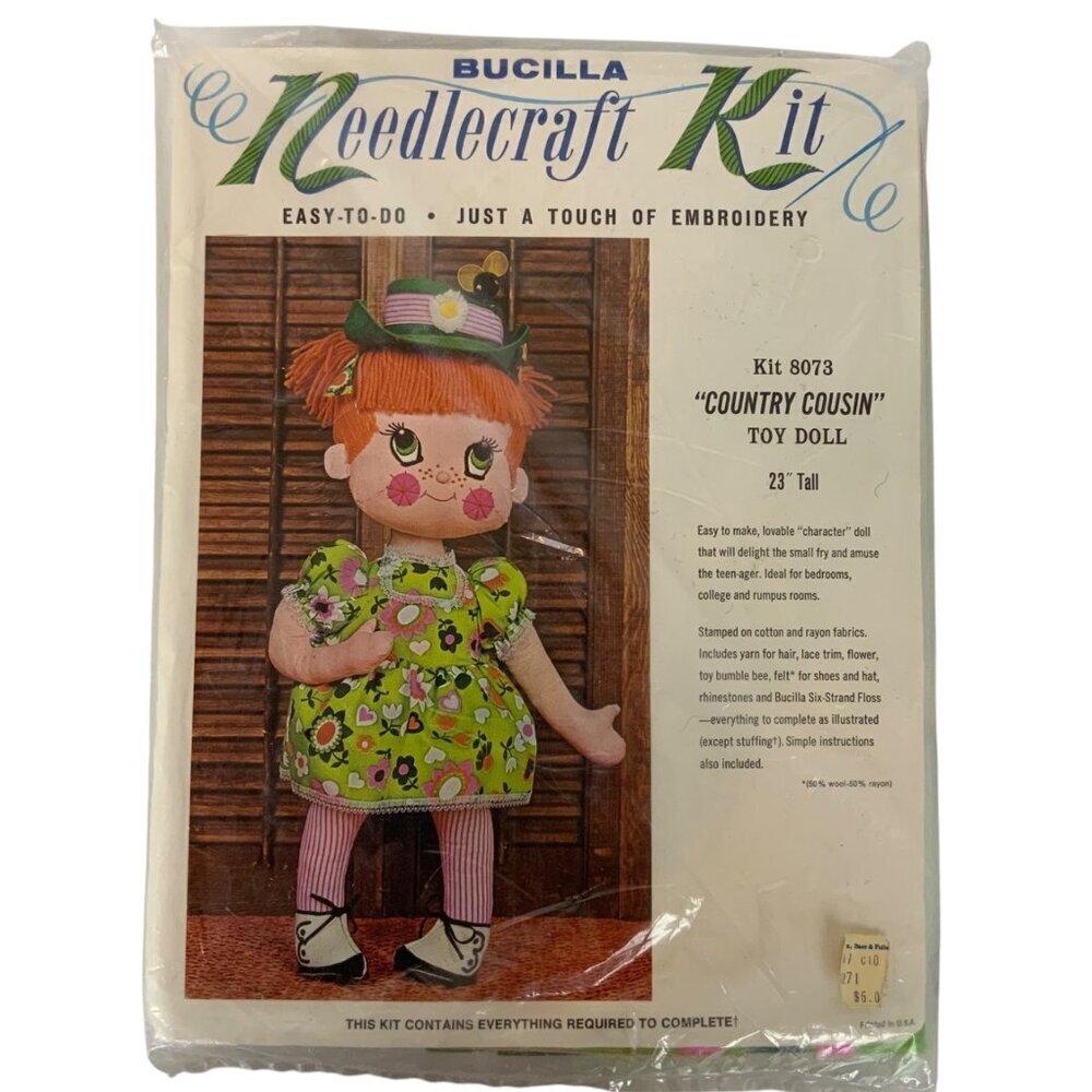 Vintage Bucilla Country Cousin 23 inch Doll Complete Craft Kit 8073